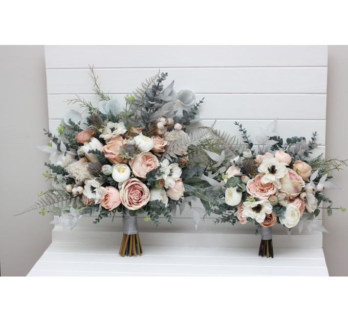 Wedding Bouquets in Beige, White, Gray & Blush Pink | Faux Bridal & Bridesmaid Bouquets