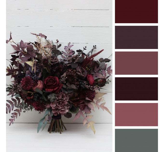 Wedding Bouquets in Deep Purple & Burgundy | Cascading Faux Bridal & Bridesmaid Bouquets