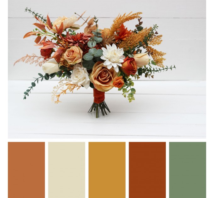Wedding Bouquets in Rust, Orange & Cream | Faux Bridal & Bridesmaid Bouquets