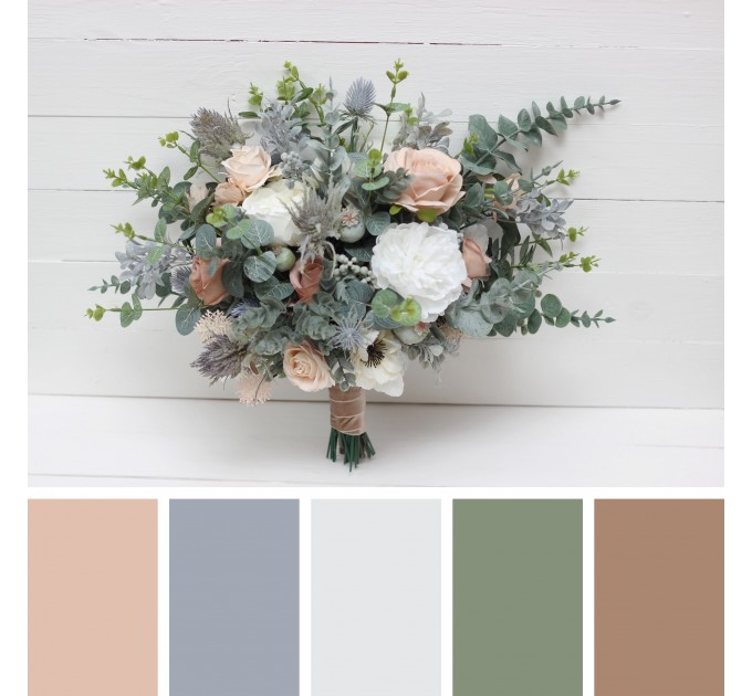 Wedding Bouquets in White & Blush Pink | Greenery Faux Bridal & Bridesmaid Bouquets