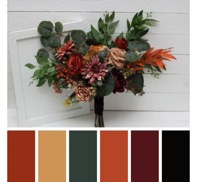 Wedding Bouquets in Rust, Terracotta & Burgundy | Faux Bridal & Bridesmaid Bouquets
