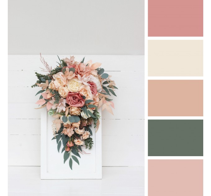 Cascading Boho Bridal Bouquet in Dusty Rose, Peach & Ivory | Faux Fall Wedding Flowers