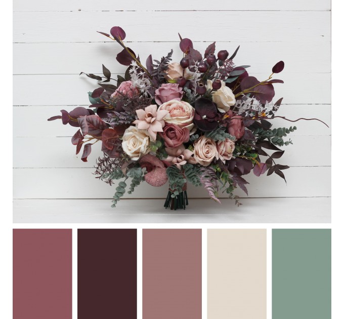 Wedding Bouquets in Mauve, Purple & Beige | Faux Bridal & Bridesmaid Bouquets