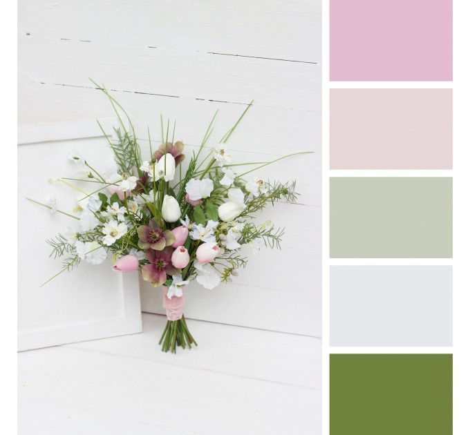 Tulip Bridal Bouquet in White & Pink | Faux Wedding Silk Flowers