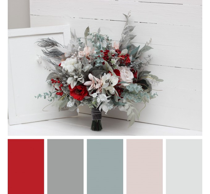 Wedding Bouquets in Red, Blush Pink, White, Silver & Gray | Faux Bridal & Bridesmaid Bouquets