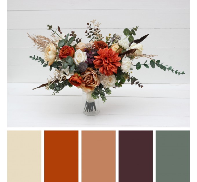 Wedding Bouquets in Rust, Orange & Cream | Faux Bridal & Bridesmaid Bouquets
