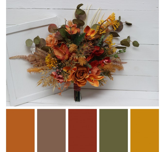 Wedding Bouquets in Mustard & Burnt Orange | Faux Bridal & Bridesmaid Bouquets