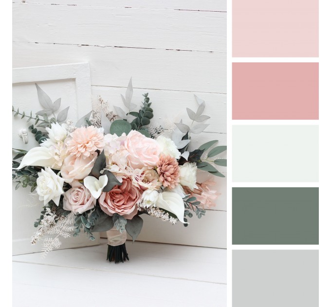 Wedding bouquets in white blush pink colors. Bridal bouquet. Fauxbouquet. Bridesmaid bouquet. 5204