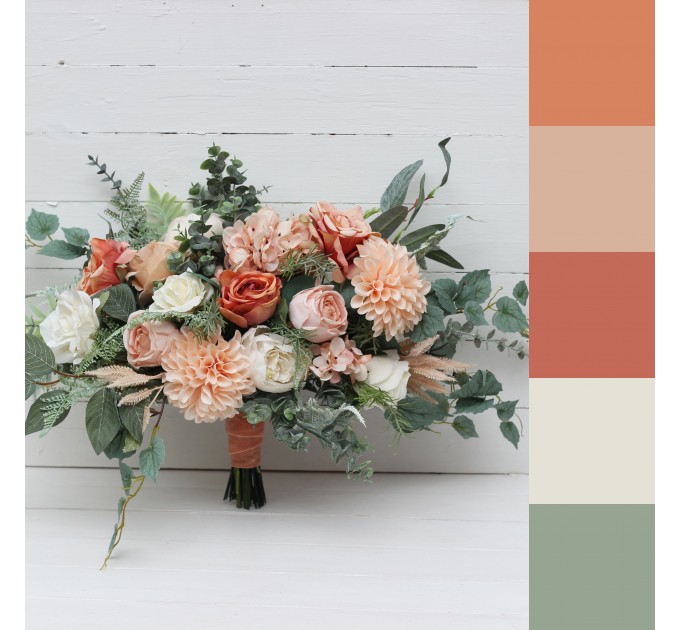 Wedding Bouquets in Peach & Cream | Dahlia Cascading Bridal & Bridesmaid Faux Bouquets
