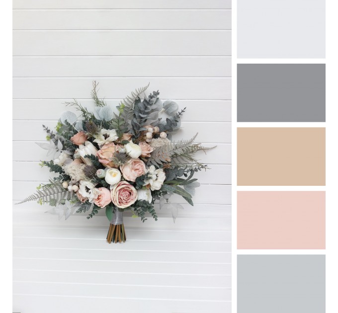 Wedding Bouquets in Beige, White, Gray & Blush Pink | Faux Bridal & Bridesmaid Bouquets