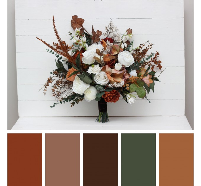 Wedding Bouquets in White, Rust & Terracotta | Faux Bridal & Bridesmaid Bouquets