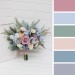 Small wedding bouquet in dusty blue, dusty pink and peach colors. Bridal bouquet. Faux bouquet. Bridesmaid bouquet. 5264