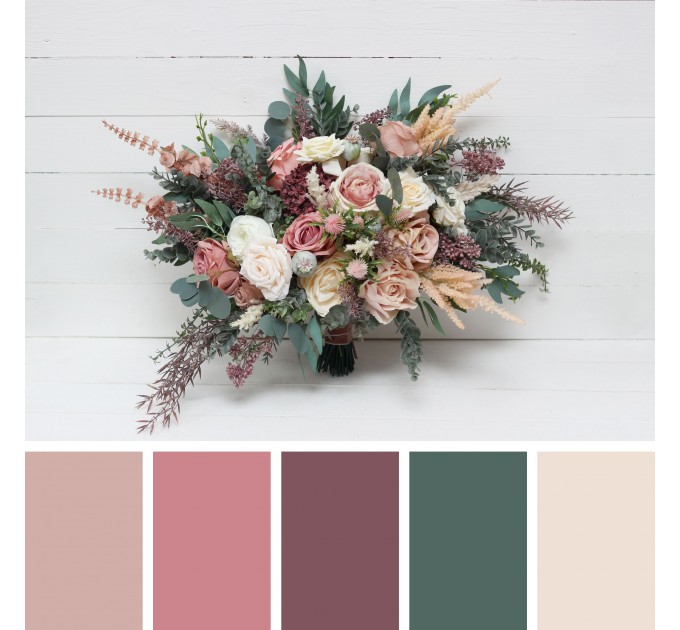 Wedding Bouquets in Dusty Rose, Cream & Blush Pink | Faux Bridal & Bridesmaid Bouquets