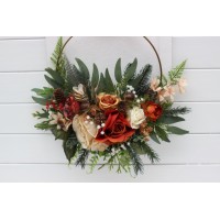 Flower hoop ivory and rust colors. Alternative bridesmaid bouquet. 5262