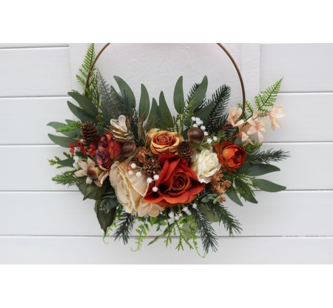 Flower hoop ivory and rust colors. Alternative bridesmaid bouquet. 5262
