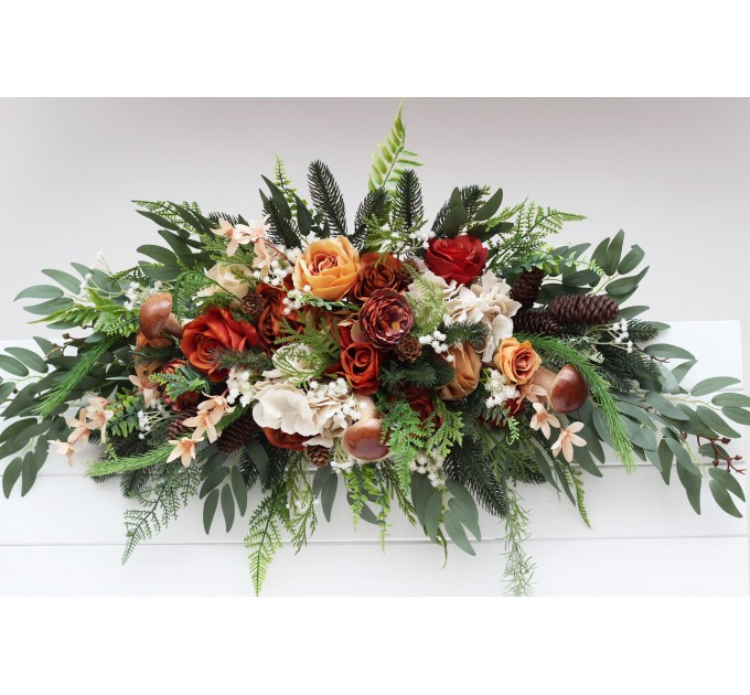 Flower Arch Arrangement in Ivory & Rust | Faux Floral Archway for Forest Wedding