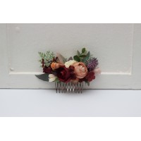 Flower comb in burgundy ivory dusty rose cinnamon color scheme. Wedding accessories for hair. Bridal flower comb. Bridesmaid floral comb. 5144