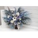 Wedding Bouquets in Dusty Blue, White, Ivory & Gray | Cascading Faux Bridal & Bridesmaid Bouquets