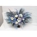 Wedding Bouquets in Dusty Blue, White, Ivory & Gray | Cascading Faux Bridal & Bridesmaid Bouquets