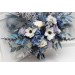 Wedding Bouquets in Dusty Blue, White, Ivory & Gray | Cascading Faux Bridal & Bridesmaid Bouquets