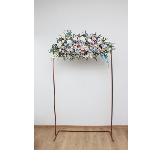 Summer Wedding Flower Arch Arrangement in Dusty Blue, Blush Pink & Yellow | Faux Floral Archway