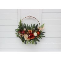 Flower hoop ivory and rust colors. Alternative bridesmaid bouquet. 5262