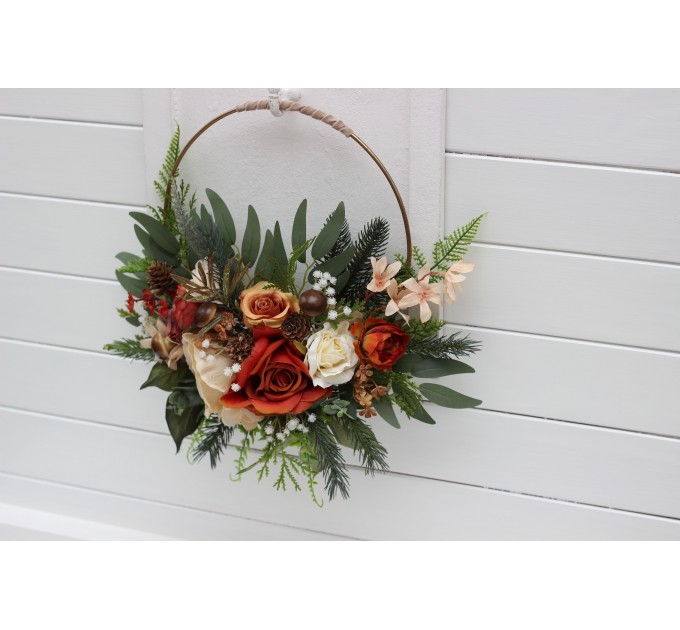 Flower hoop ivory and rust colors. Alternative bridesmaid bouquet. 5262