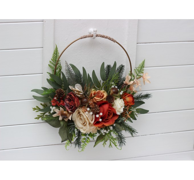 Flower hoop ivory and rust colors. Alternative bridesmaid bouquet. 5262
