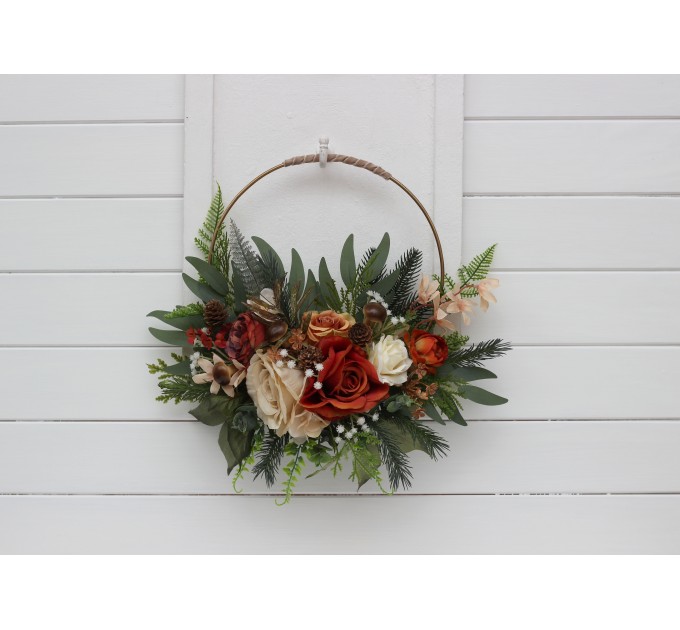 Flower hoop ivory and rust colors. Alternative bridesmaid bouquet. 5262