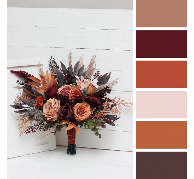 Wedding Bouquets in Burgundy & Terracotta | Faux Bridal & Bridesmaid Bouquets