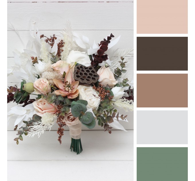 Wedding Bouquets in Beige, White & Blush Pink | Small Faux Bridal & Bridesmaid Bouquets