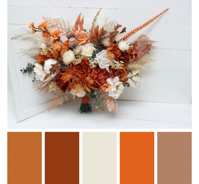 Wedding Bouquets in Burnt Orange & Ivory | Faux Bridal & Bridesmaid Bouquets