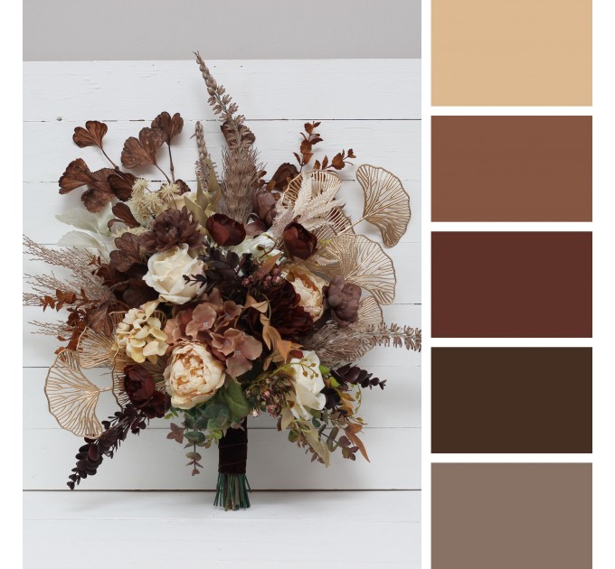 Wedding Bouquets in Terracotta, Brown, Gold & Cream | Faux Bridal & Bridesmaid Bouquets