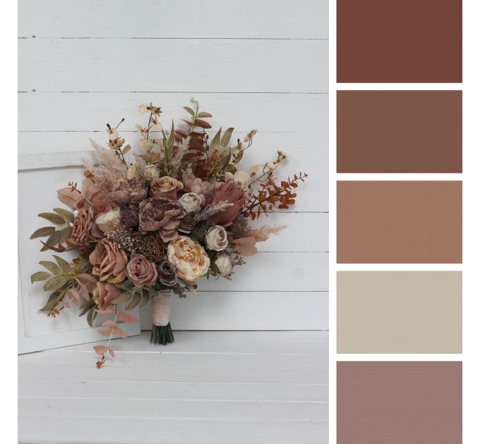 Wedding Bouquets in Dusty Rose, Cinnamon & Ivory | Faux Bridal & Bridesmaid Bouquets