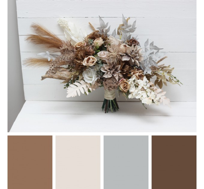 Wedding Bouquets in Beige, Brown, Gray, White & Off-White | Faux Bridal & Bridesmaid Bouquets