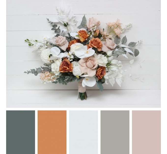 Orchid Boho Bridal Bouquet with Beige, White & Rust Flowers | Faux Fall Wedding Bouquets