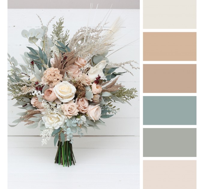 Boho Bridal Bouquet with Pampas Grass | Blush Pink, Beige & Cream Faux Wedding Flowers