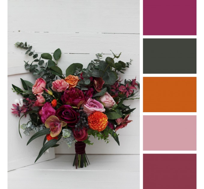 Jewel-Tone Wedding Bouquets in Emerald Green, Orange, Pink & Magenta | Faux Bridal & Bridesmaid Bouquets