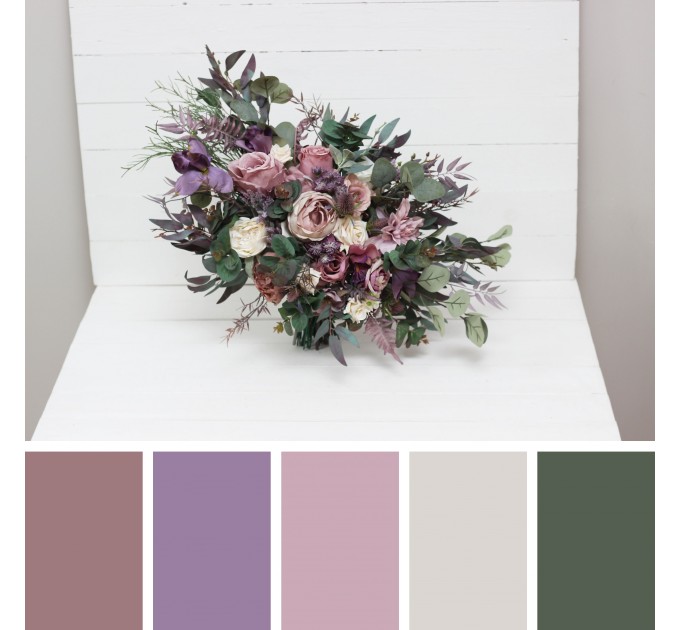 Wedding Bouquets in Mauve, Purple & Cream | Faux Bridal & Bridesmaid Bouquets