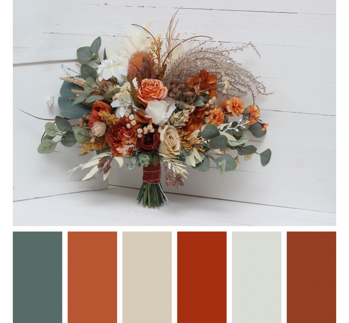 Wedding Bouquets in Burnt Orange & Ivory | Faux Bridal & Bridesmaid Bouquets