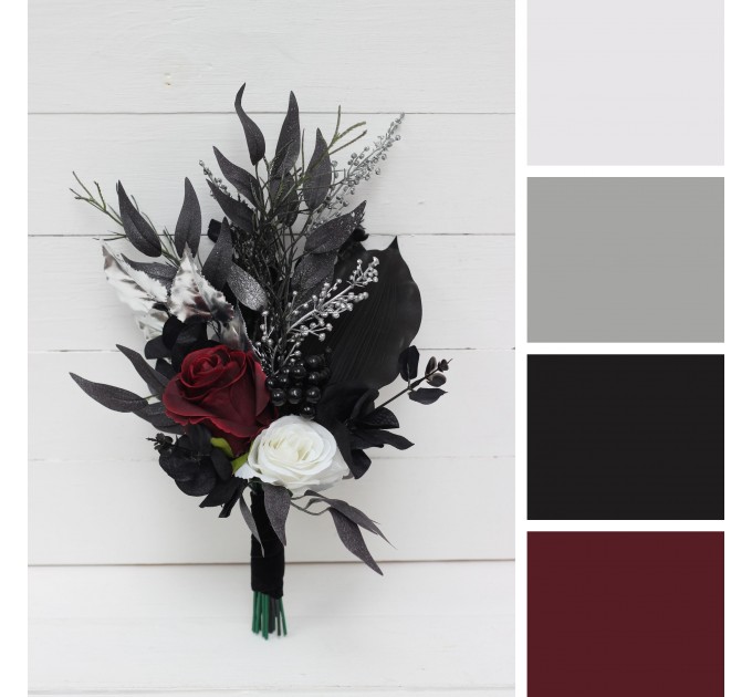 Burgundy, Black, and Silver Wedding Bouquets – Dramatic Gothic Bridal Designs