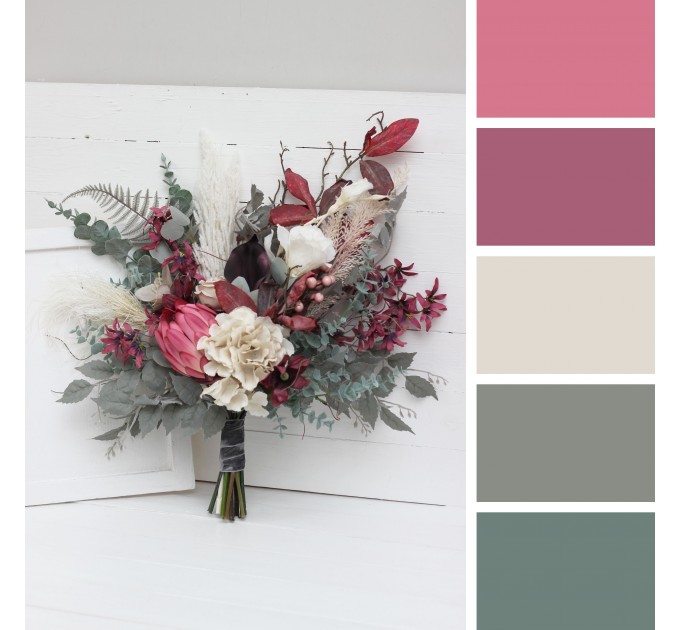 Wedding Bouquets in White, Gray & Chianti | Faux Bridal & Bridesmaid Bouquets