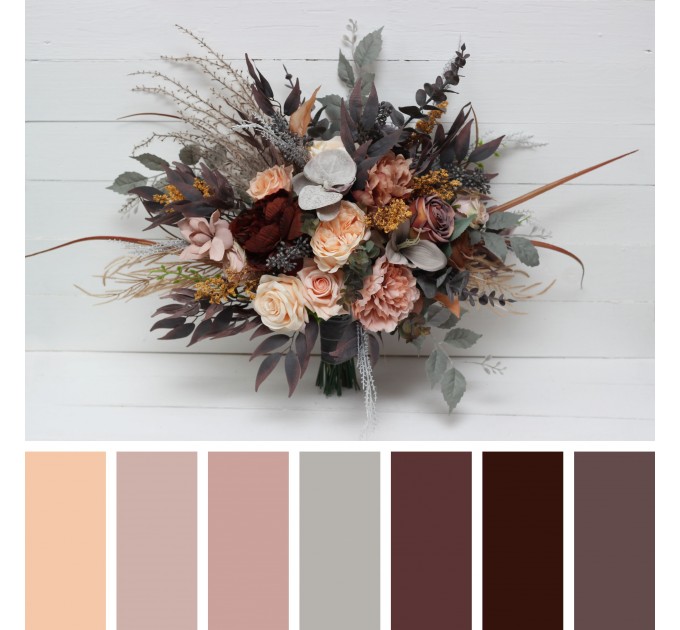 Wedding Bouquets in Gray, Peach & Brown | Faux Bridal & Bridesmaid Bouquets