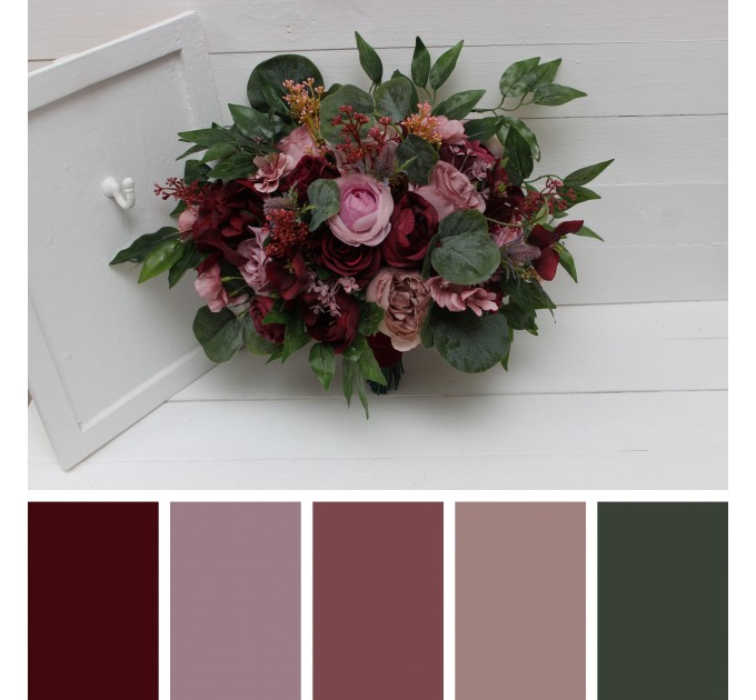 Wedding Bouquets in Burgundy, Mauve & Dusty Rose | Faux Bridal & Bridesmaid Bouquets