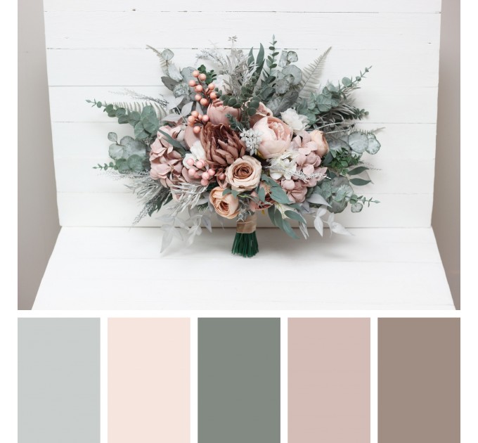 Sage Green & Gray Bridal Bouquet | Blush Pink, Beige & White Faux Boho Wedding Flowers