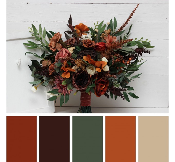 Wedding Bouquets in Terracotta, Cinnamon, Rust & Ivory | Faux Bridal & Bridesmaid Bouquets