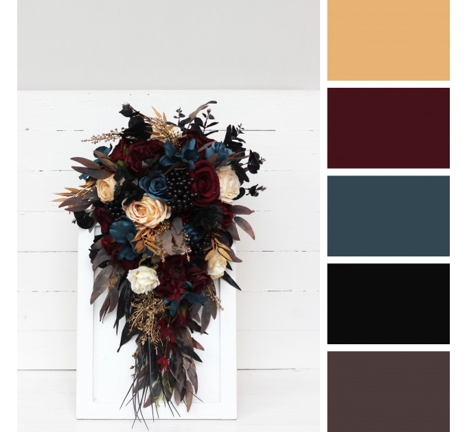 Dark Teal, Burgundy, Black, and Cream Wedding Bouquets – Dramatic Gothic Bridal Designs