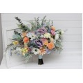 Summer & Spring Wedding Wildflower Bridal Bouquet | Peach, Purple & Dusty Blue Faux Bridesmaid Bouquets