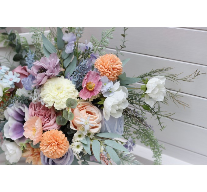 Summer and spring wedding. Colorful bouquet. Bridal bouquet. Wildflowers bouquet.  Bridesmaid bouquet. Peach purple dusty blue bouquet. Popies bouquet. 5266