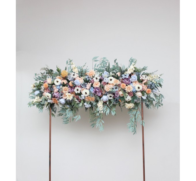Flower Arch Arrangement in Peach, Purple & Dusty Blue | Faux Floral Archway for Wedding